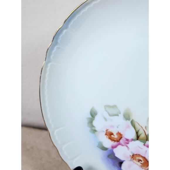 Lefton China Rounded Plate Magnolia Pattern Gold Trim 9" Hand Painted KF2521 Vtg - Picture 4 of 11